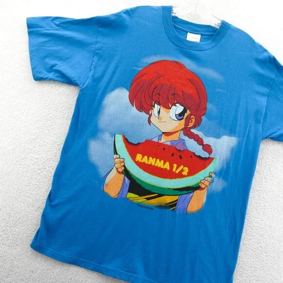 Vintage Ranma Shirt Mens Large 90s Anime Screen Stars Manga Tee Watermelon 1/2